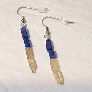 Handmade Blue & Yellow Gemstone Dangle Earrings - Ukraine Donation